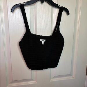 Aerie Black Crochet Cotton Cropped Tank Top Square Neck Sleeveless XS